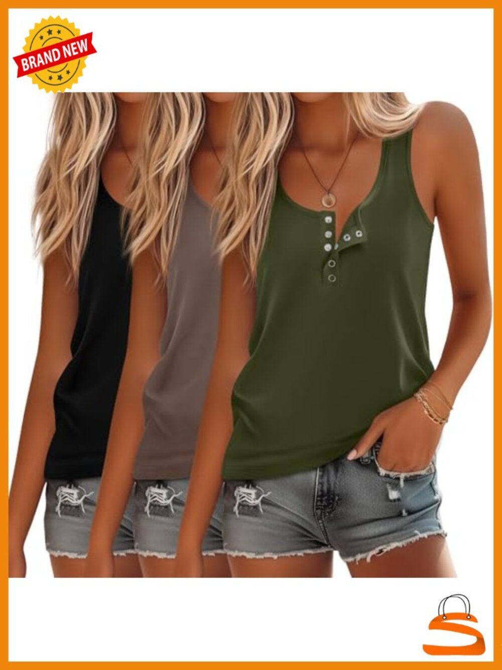 3 Pack Women's Henley Tank Tops Sleeveless Button Down Summer Shirts Loose U